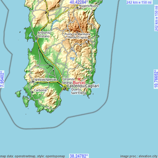 Topographic map of Burcei