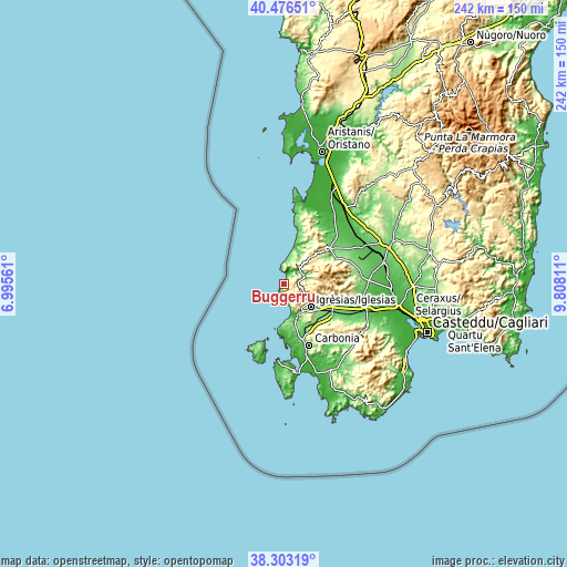 Topographic map of Buggerru