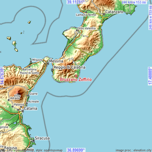 Topographic map of Bruzzano Zeffirio