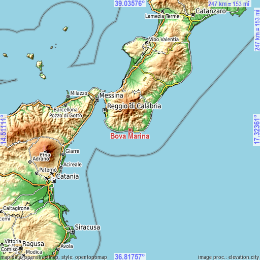 Topographic map of Bova Marina