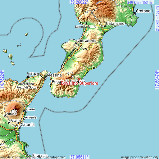 Topographic map of Bovalino Superiore