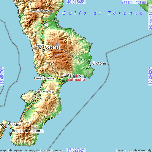 Topographic map of Botricello