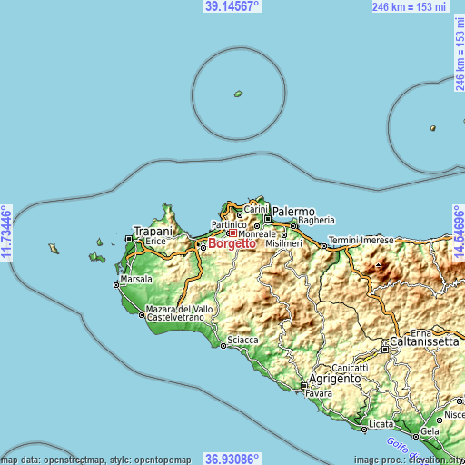 Topographic map of Borgetto