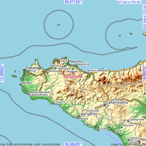 Topographic map of Bolognetta