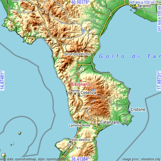 Topographic map of Bisignano