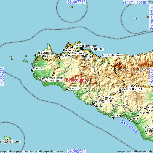 Topographic map of Bisacquino