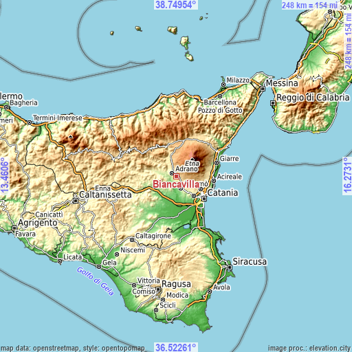 Topographic map of Biancavilla