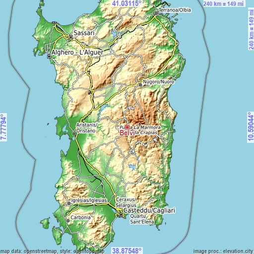 Topographic map of Belvì