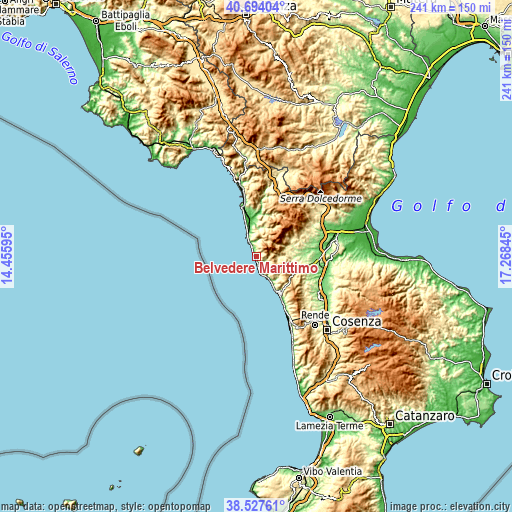 Topographic map of Belvedere Marittimo