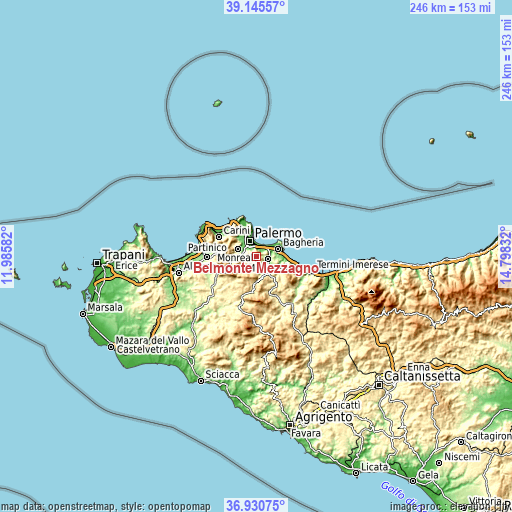 Topographic map of Belmonte Mezzagno