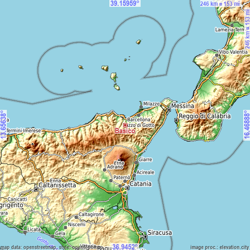 Topographic map of Basicò