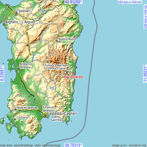 Topographic map of Bari Sardo