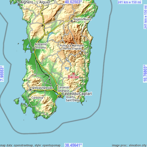 Topographic map of Ballao