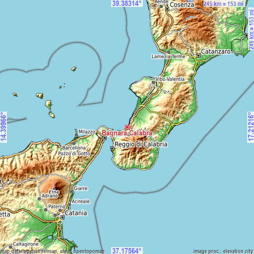 Topographic map of Bagnara Calabra