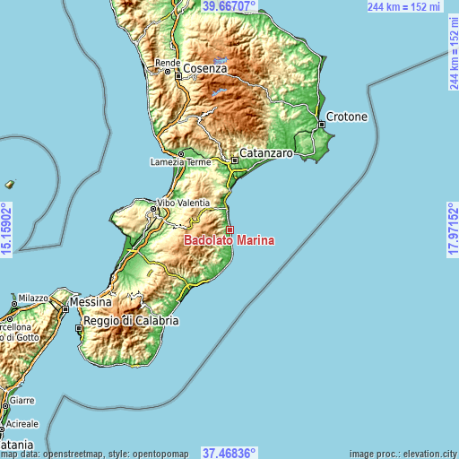 Topographic map of Badolato Marina