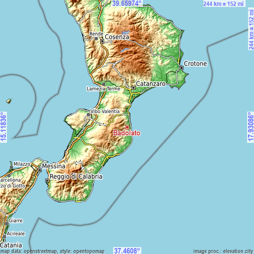 Topographic map of Badolato