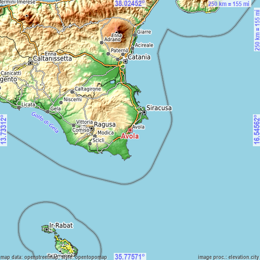 Topographic map of Avola