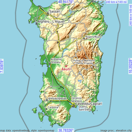 Topographic map of Asuni