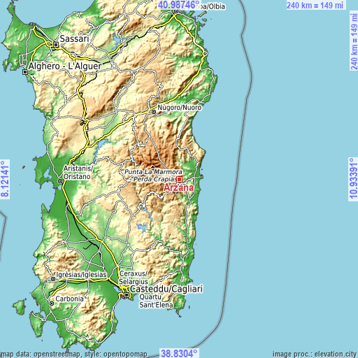 Topographic map of Arzana