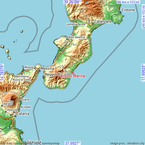 Topographic map of Ardore Marina