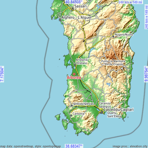 Topographic map of Arborea