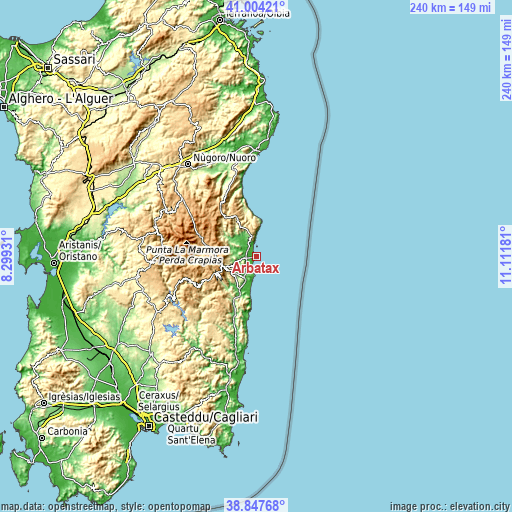 Topographic map of Arbatax