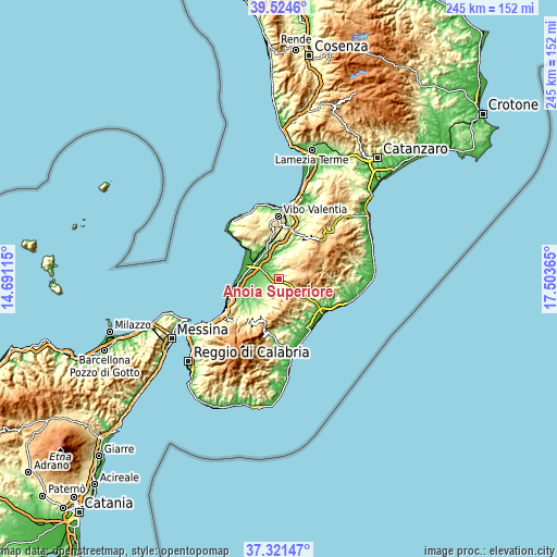 Topographic map of Anoia Superiore