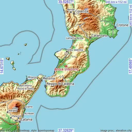 Topographic map of Anoia Inferiore