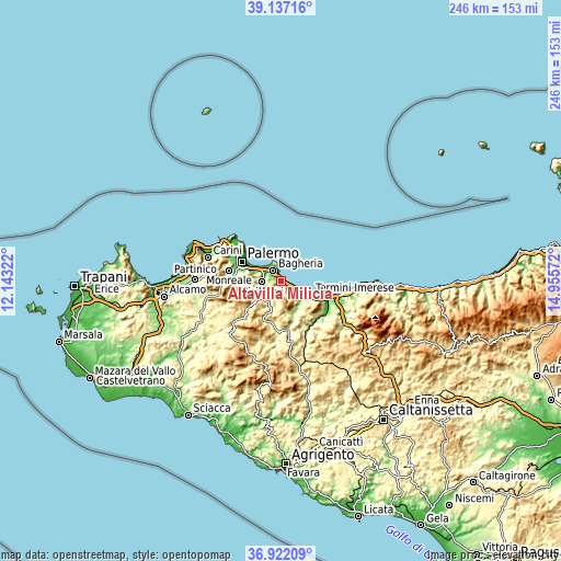 Topographic map of Altavilla Milicia