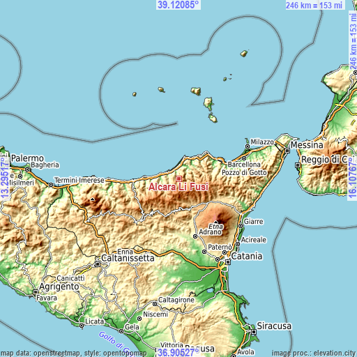 Topographic map of Alcara Li Fusi