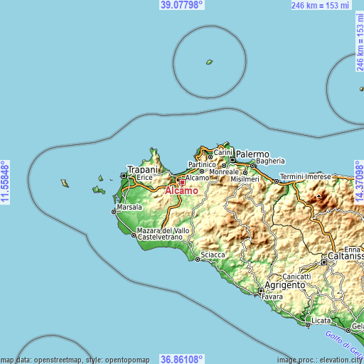 Topographic map of Alcamo