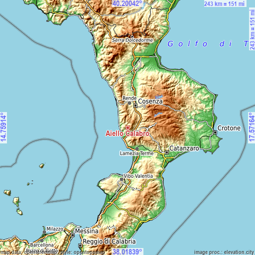 Topographic map of Aiello Calabro