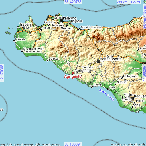 Topographic map of Agrigento