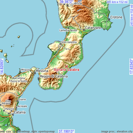 Topographic map of Agnana Calabra