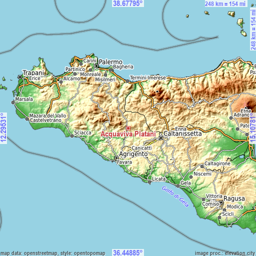 Topographic map of Acquaviva Platani