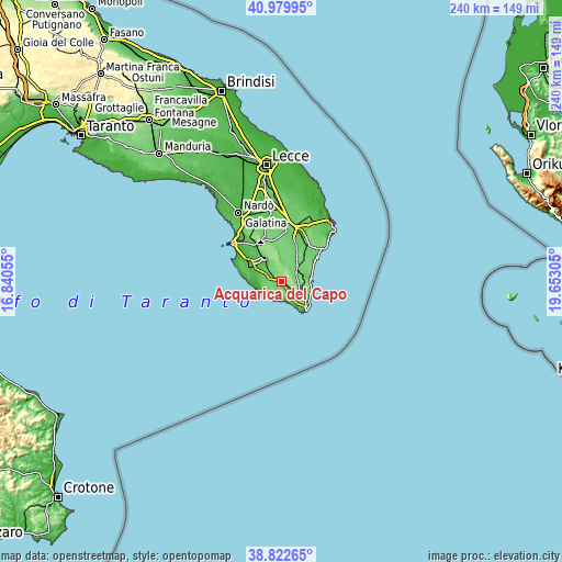 Topographic map of Acquarica del Capo