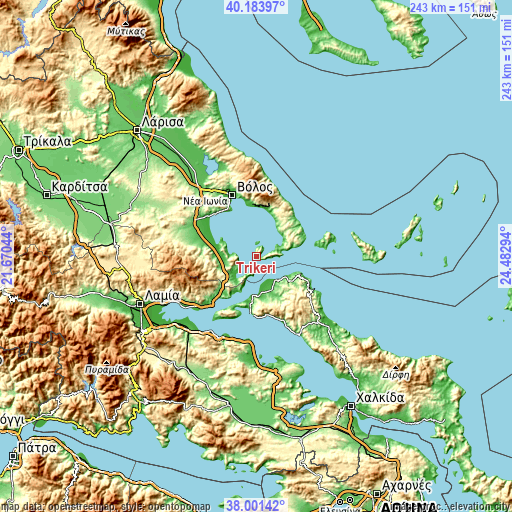 Topographic map of Tríkeri