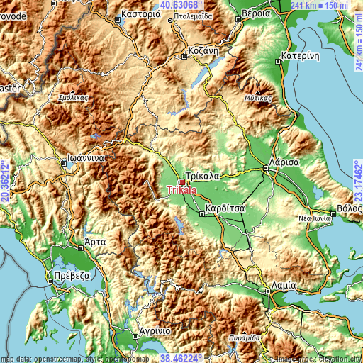 Topographic map of Tríkala