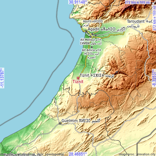 Topographic map of Tiznit