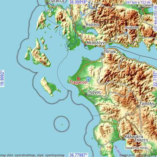 Topographic map of Traganón