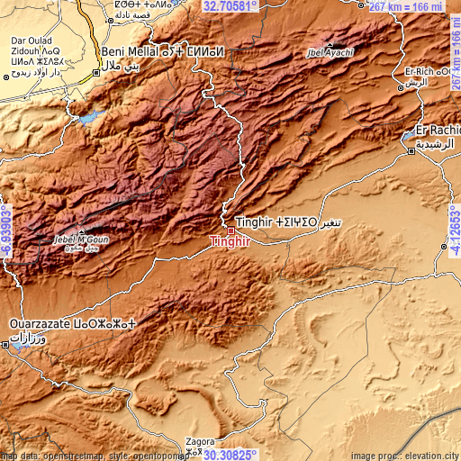 Topographic map of Tinghir