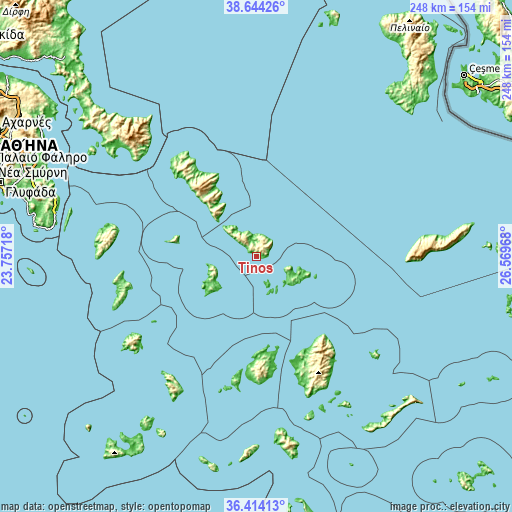 Topographic map of Tínos