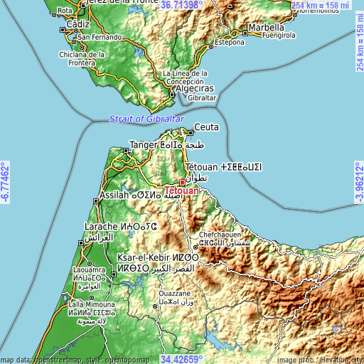 Topographic map of Tétouan
