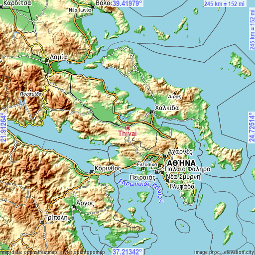Topographic map of Thívai