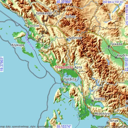 Topographic map of Thesprotikó