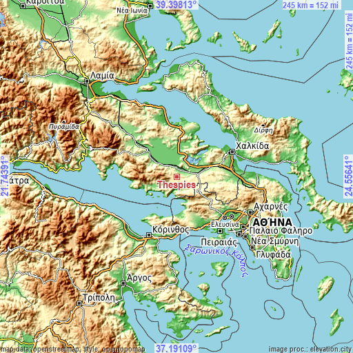 Topographic map of Thespiés