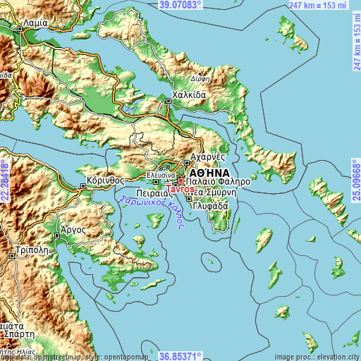 Topographic map of Távros