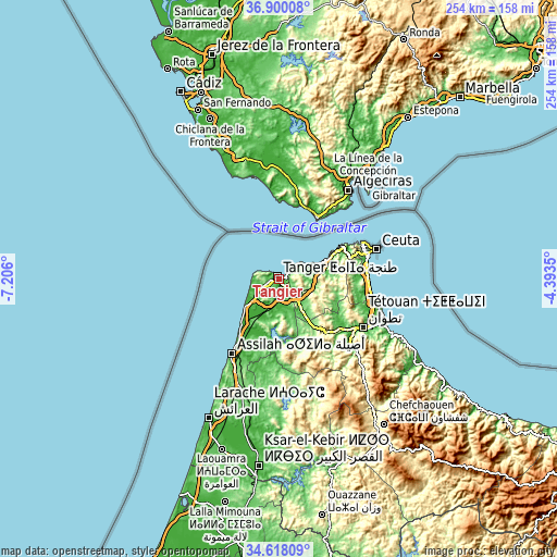 Topographic map of Tangier