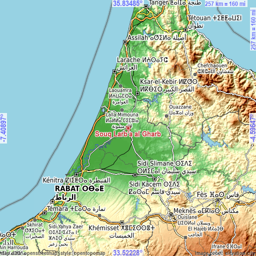 Topographic map of Souq Larb’a al Gharb
