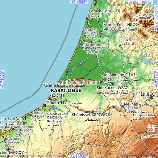 Topographic map of Sidi Yahia El Gharb
